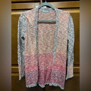 Maurices Pink and Gray Open-Front Cardigan